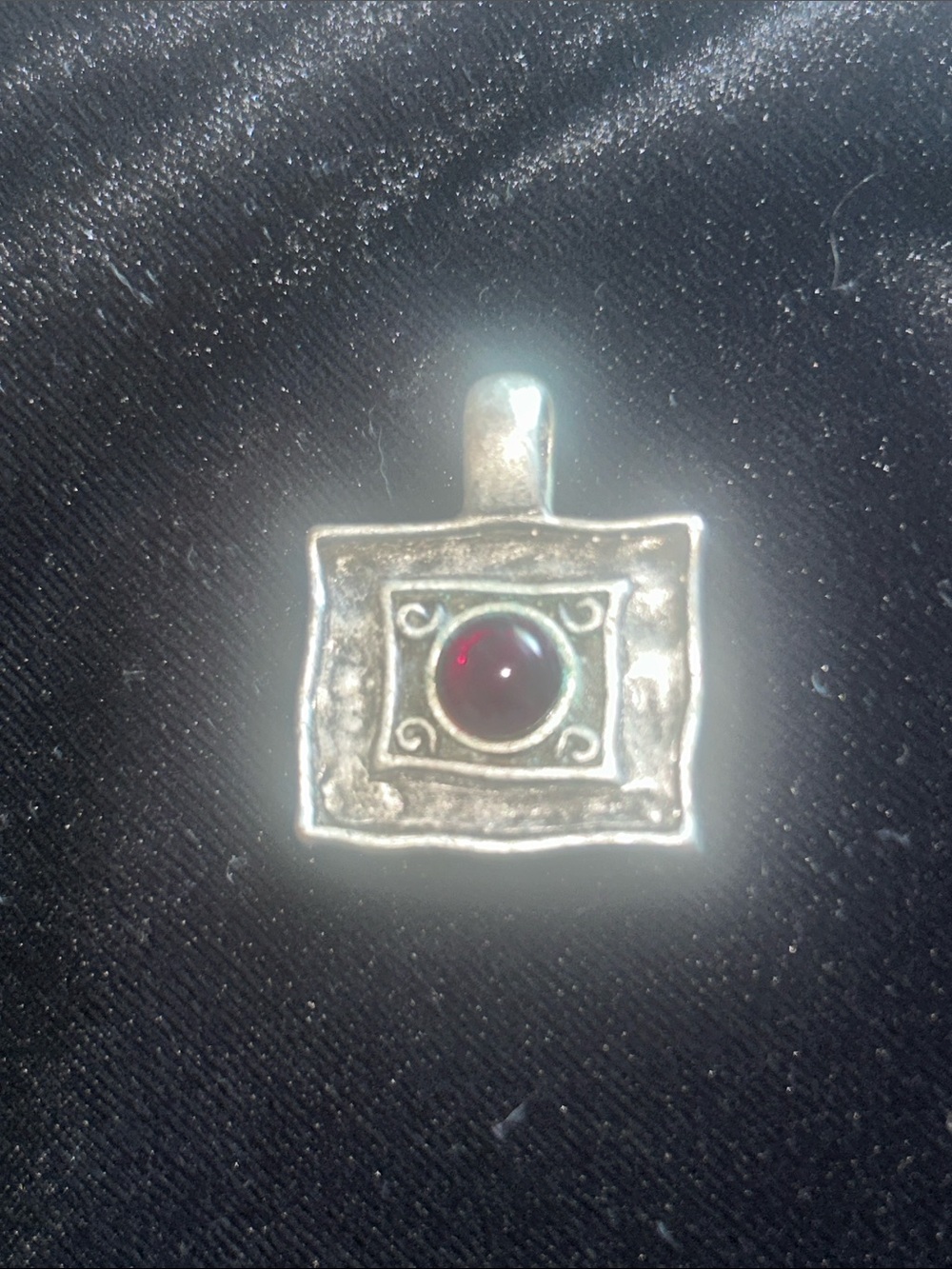 Lia Sophia Silver-Tone Square Pendant with Deep Red Cabochon